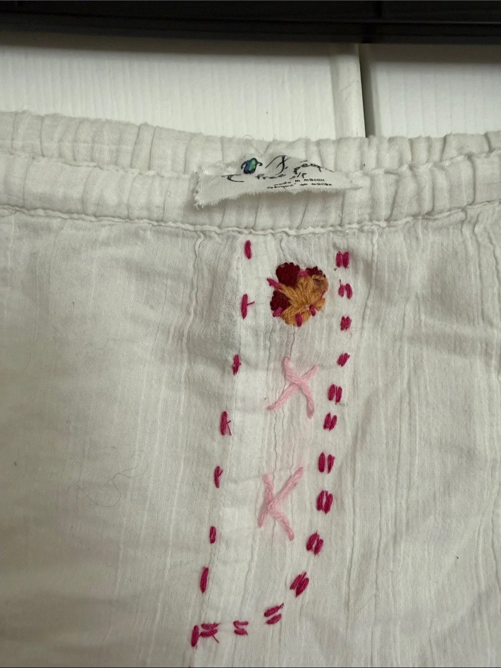 Free people white Embroidered Shorts with Pink Detailing